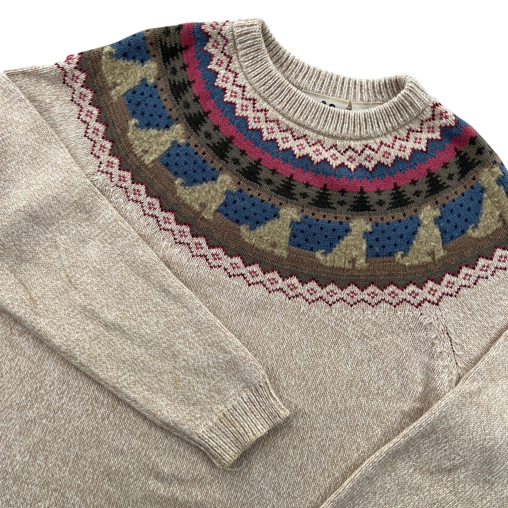 VTG 90s Northern Reflections Fair Isle Sweater Women L Tan Dog Cotton Cabincore